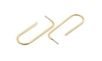 Gold Earring Wires, 2 Gold Plated Brass Earring Studs (57x20x1.5mm) D1622 H0893