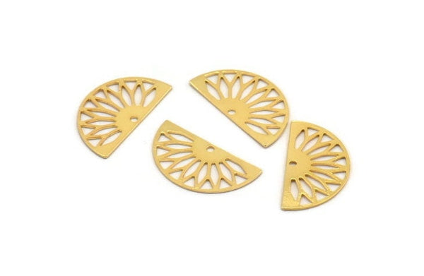 Gold Semi Circle, 8 Gold Plated Brass Semi Circle Charms With 1 Hole, Earrings, Findings (19x10x0.40mm) F110