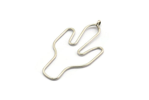 Cactus Earring Wires, 2 Antique Silver Plated Brass Cactus Earring Findings, Jewelry Supplies, Findings, Charms (54x31x1mm) BS 1701