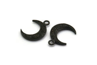 Black Moon Charm, 4 Oxidized Black Brass Textured Horn Charms With 1 Loop, Pendant, Jewelry Finding (19x6x4mm) N0273