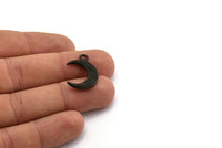 Black Moon Charm, 4 Oxidized Black Brass Textured Horn Charms With 1 Loop, Pendant, Jewelry Finding (19x6x4mm) N0273