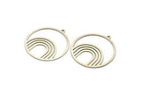 Silver Round Charm, 6 Antique Silver Plated Brass Rainbow Patterned Round Shaped Charms With 1 Loop, Findings (33x31x0.60mm) A5172 H0933