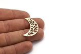 Silver Moon Charm, 6 Antique Silver Plated Brass Patterned Crescent Moon Shaped Charms With 1 Loop (34x11x0.60mm) A5033 H0912