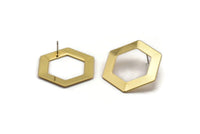 Gold Hexagon Earring, 2 Gold Plated Brass Hexagon Stud Earrings (30x0.80mm) D0151 A2086