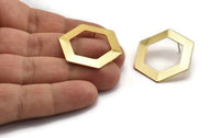 Gold Hexagon Earring, 2 Gold Plated Brass Hexagon Stud Earrings (30x0.80mm) D0151 A2086