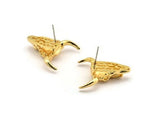 Ox Head Skull Earring, 2 Gold Plated Brass Ox Head Skull Stud Earrings (25x26mm) N0150 A1196