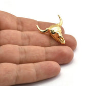 Ox Head Skull Earring, 2 Gold Plated Brass Ox Head Skull Stud Earrings (25x26mm) N0150 A1196