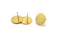 Gold Round Earring, 2 Textured Gold Plated Brass Round Stud Earrings With 1 Hole (15x1mm) E126 A2045