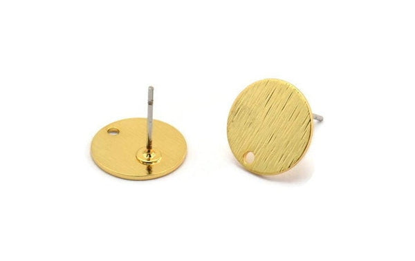 Gold Round Earring, 4 Textured Gold Plated Brass Round Stud Earrings With 1 Hole (12x0.70mm) E081 A2010