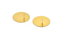 Gold Round Earring, 2 Gold Plated Brass Round Stud Earrings (25mm) A1703 A2144