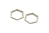 Silver Hexagon Charm, 24 Antique Silver Plated Brass Hexagon Rings, Connectors (14x1mm) A1637