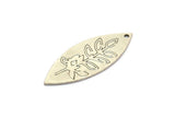 Silver Marquise Charm, 4 Antique Silver Plated Brass Leaf Pattarned Marquise Shaped Charms With 1 Hole (39x15x0.80mm) A5705