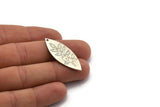 Silver Marquise Charm, 4 Antique Silver Plated Brass Leaf Pattarned Marquise Shaped Charms With 1 Hole (39x15x0.80mm) A5705