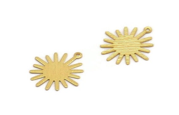 Gold Sun Charm, 8 Textured Gold Plated Brass Sun Charms With 1 Loop, Findings (24x22x0.40mm) A1897
