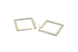 Silver Square Earring, 2 Antique Silver Plated Brass Square Earring Posts, Pendants, Findings (30x30x3x0.5mm) E326