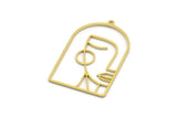 Brass Face Charm, 2 Raw Brass Man And Woman Face Charms With 1 Loop, Findings (39x24x0.80mm) A6676