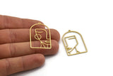Brass Face Charm, 2 Raw Brass Man And Woman Face Charms With 1 Loop, Findings (39x24x0.80mm) A6676