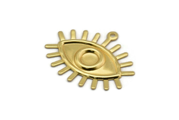 Gold Eye Charm, 4 Gold Plated Brass Eye Charms With 1 Loop, Pendants, Earrings (26x22x1mm) A1201