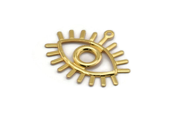 Gold Eye Charm, 6 Gold Plated Brass Eye Charms With 1 Loop, Pendants, Earrings (26x22x1mm) A1203