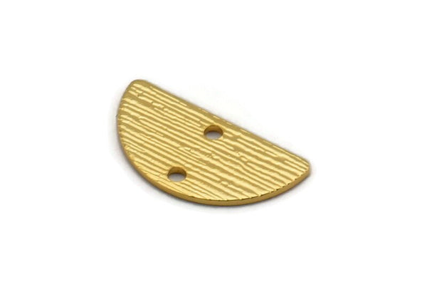 Semi Circle Charm, 4 Textured Gold Plated Brass Half Moon Charms With 2 Holes (20x10x0.80mm) A1908