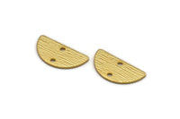 Semi Circle Charm, 4 Textured Gold Plated Brass Half Moon Charms With 2 Holes (20x10x0.80mm) A1908