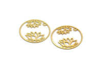 Gold Flower Charm, 6 Gold Plated Brass Lotus Flower Charms With 1 Hole, Findings (27x0.60mm) D1438