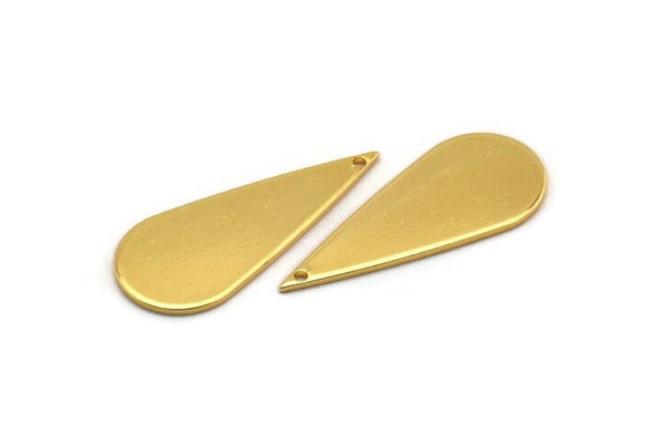 Gold Drop Charm, 2 Gold Plated Brass Drop Charms With 1 Hole, Earrings, Findings (34x14x1mm) D1372