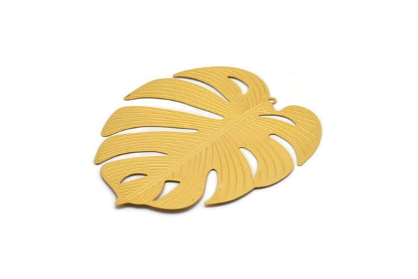 Gold Monstera Charm, Gold Plated Brass Monstera Leaf Charm With 1 Loop, Findings (75x67x0.30mm) D1696