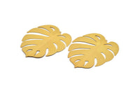 Gold Monstera Charm, Gold Plated Brass Monstera Leaf Charm With 1 Loop, Findings (75x67x0.30mm) D1696