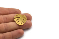 Gold Monstera Charm, 4 Gold Plated Brass Monstera Leaf Charms With 1 Loop, Findings (30x25x0.40mm) F109