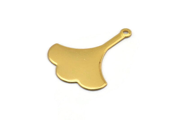 Gold Ginkgo Charm, 6 Gold Plated Brass Ginkgo Leaf Charms With 1 Loop (26x20x0.40mm) A1130