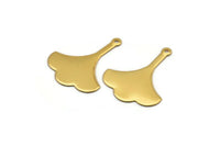 Gold Ginkgo Charm, 6 Gold Plated Brass Ginkgo Leaf Charms With 1 Loop (26x20x0.40mm) A1130