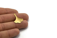 Gold Ginkgo Charm, 6 Gold Plated Brass Ginkgo Leaf Charms With 1 Loop (26x20x0.40mm) A1130