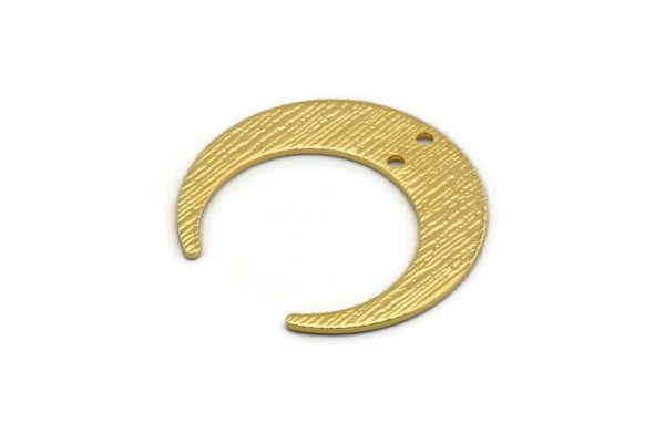 Gold Moon Charm, 2 Textured Gold Plated Brass Crescent Moon Charms With 2 Holes (30x28x0.80mm) A1854