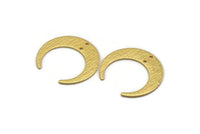 Gold Moon Charm, 2 Textured Gold Plated Brass Crescent Moon Charms With 2 Holes (30x28x0.80mm) A1854
