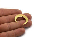 Gold Moon Charm, 2 Textured Gold Plated Brass Crescent Moon Charms With 2 Holes (30x28x0.80mm) A1854