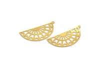 Gold Semi Circle, 4 Gold Plated Brass Half Moon Charms With 1 Loop, Earrings, Findings (37x18x0.40mm) D1420