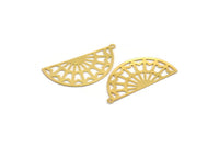 Gold Semi Circle, 4 Gold Plated Brass Half Moon Charms With 1 Loop, Earrings, Findings (37x18x0.40mm) D1420