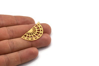 Gold Semi Circle, 4 Gold Plated Brass Half Moon Charms With 1 Loop, Earrings, Findings (37x18x0.40mm) D1420