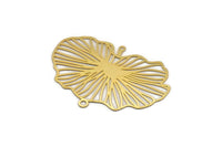 Gold Leaf Charm, 4 Gold Plated Brass Leaf Charms, With 2 Loops, Findings (40x28x0.30mm) F117