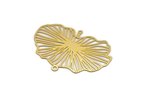 Gold Leaf Charm, 4 Gold Plated Brass Leaf Charms, With 2 Loops, Findings (40x28x0.30mm) F117