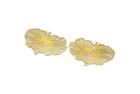 Gold Leaf Charm, 4 Gold Plated Brass Leaf Charms, With 2 Loops, Findings (40x28x0.30mm) F117