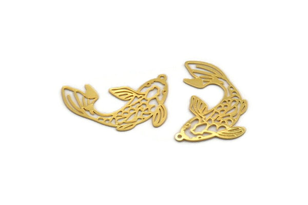 Gold Fish Charm, 8 Gold Plated Brass Fish Charms With 1 Loop, Findings (27x18x0.40mm) D1678