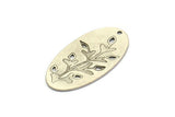 Silver Flower Charm, 4 Antique Silver Plated Brass Flower Patterned Oval Shaped Charms With 1 Hole, Findings (35x18x0.60mm) A4567