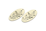 Silver Flower Charm, 4 Antique Silver Plated Brass Flower Patterned Oval Shaped Charms With 1 Hole, Findings (35x18x0.60mm) A4567