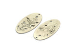 Silver Flower Charm, 4 Antique Silver Plated Brass Flower Patterned Oval Shaped Charms With 1 Hole, Findings (35x18x0.60mm) A4567