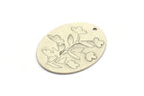 Silver Flower Charm, 2 Antique Silver Plated Brass Flower Patterned Oval Shaped Charms With 1 Hole, Findings (35x27.5x0.60mm) A4531