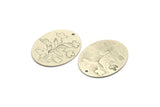 Silver Flower Charm, 2 Antique Silver Plated Brass Flower Patterned Oval Shaped Charms With 1 Hole, Findings (35x27.5x0.60mm) A4531
