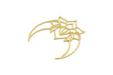 Brass Lotus Charm, 4 Raw Brass Lotus Flower And Crescent Moon Patterned Charms, Findings (39x38x0.60mm) A6736