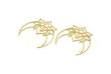 Brass Lotus Charm, 4 Raw Brass Lotus Flower And Crescent Moon Patterned Charms, Findings (39x38x0.60mm) A6736